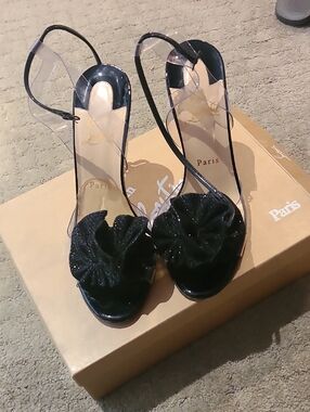 Christian Louboutin Black Women's Patent Leather And Clear Sandal W/ Bow